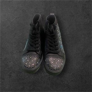 Black Studded High-Top Women's Sneakers